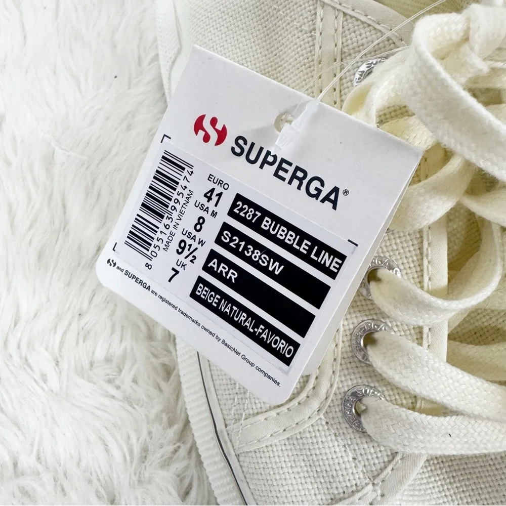 SUPERGA Canvas Platform Sneaker Size 8 Beige Cream Lace Up Clean Girl Scandi‎